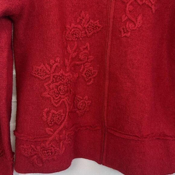 Coldwater Creek 100% wool zip up jacket womens MD cherry red embroidered winter - Picture 3 of 9